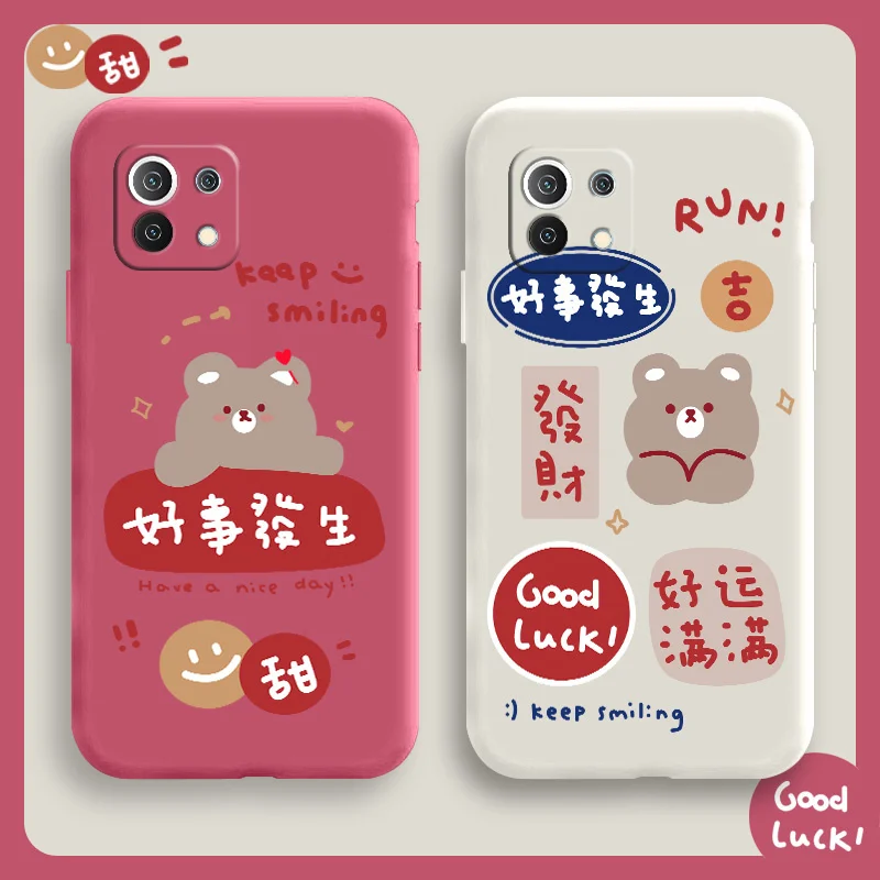 

Cute Cartoon Bear Phone Case For Xiaomi Mi 11 11lite 11i 11Ultra lite Ultra Liquid Silicone Cover