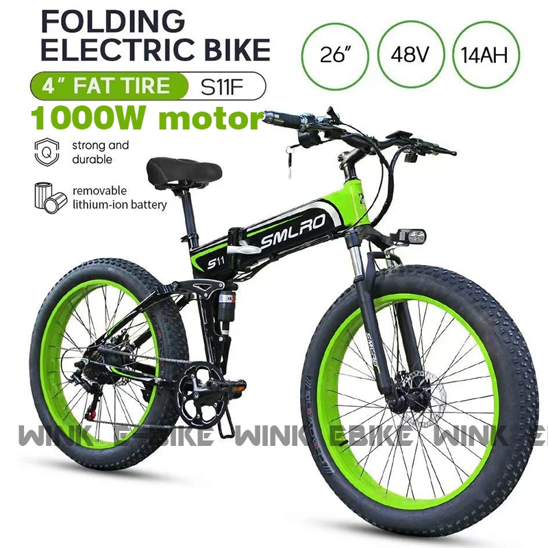 Verkaufen Elektrische Fahrrad 1000W 48V 14Ah Batterie Schnee Berg Faltbare Elektrische Bike 26 Zoll 4,0 Fett Reifen Ebike Strand Bicicleta Eletrica