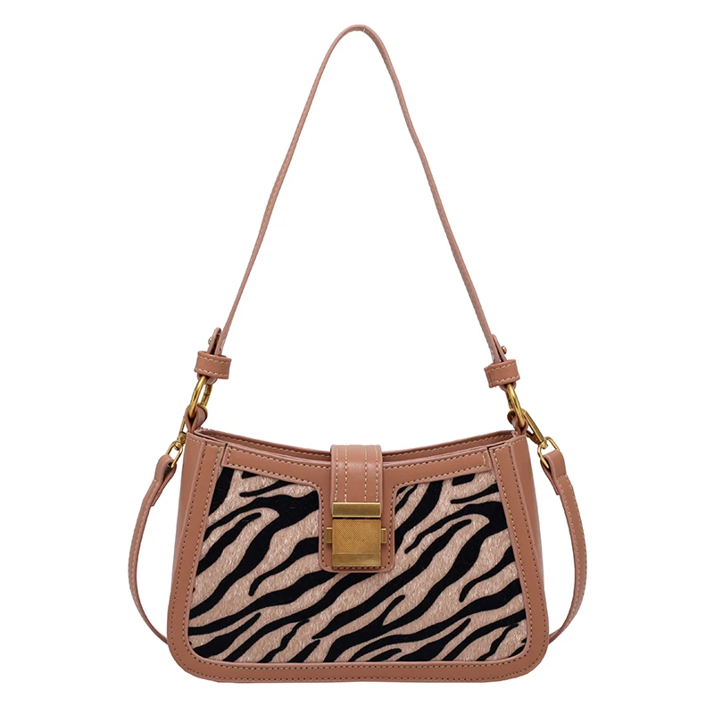 

Fashion Quality Zebra Pattern Small Velvet PU Leather Shoulder Bags For Women Thick Chain Handbags Women Brand Trend Handbag