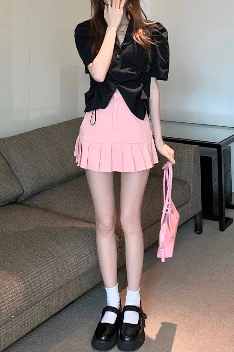 Черная рубашка во французском стиле популярный костюм для девочек летняя