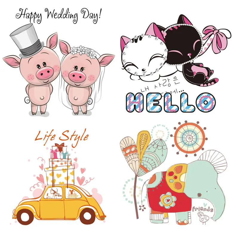 Наклейки на одежду со слоном свиньей термонаклейки сделай сам для одежды