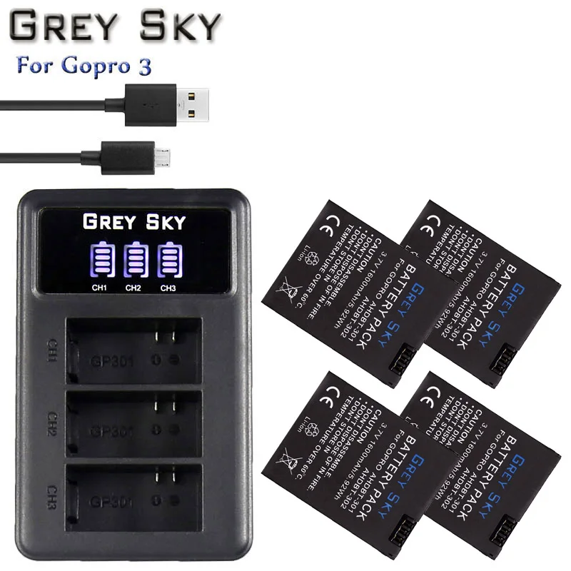 charger and 4battery 4 шт 1600mAh Hero 3 Gopro Hero3 Замена батареи+ светодиодный двойной USB зарядное устройство для GoPro Go pro Hero 3 3+ камеры - Цвет: charger and 4battery