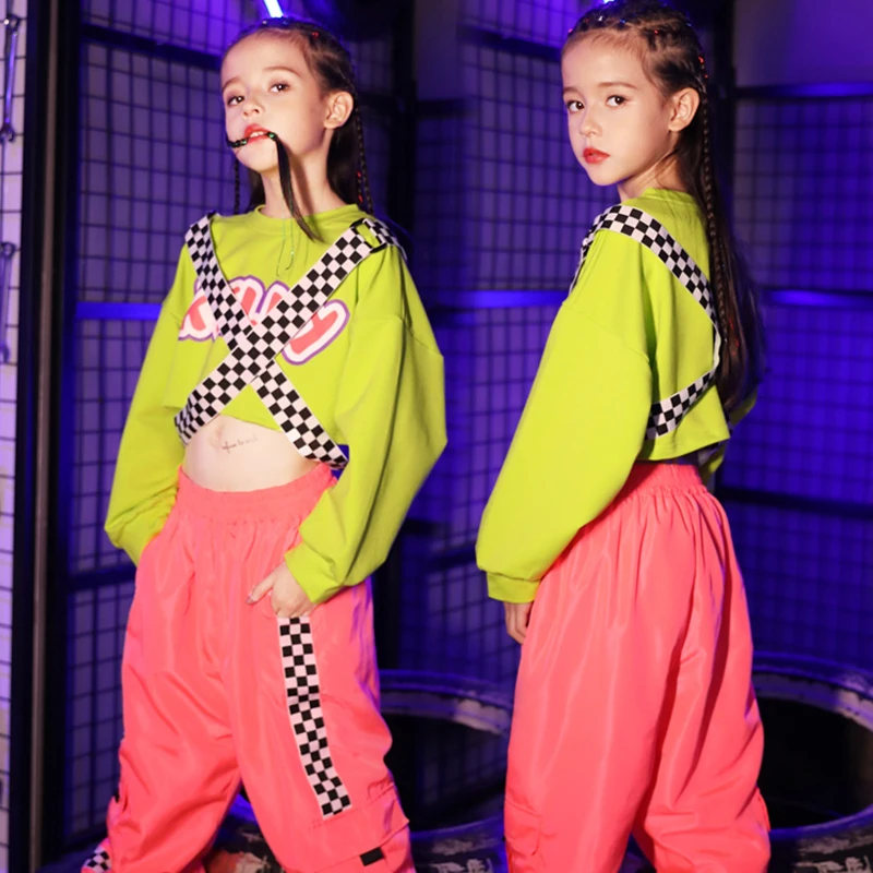 Новые танцевальные костюмы для девочек детские уличные зеленые топы розовые