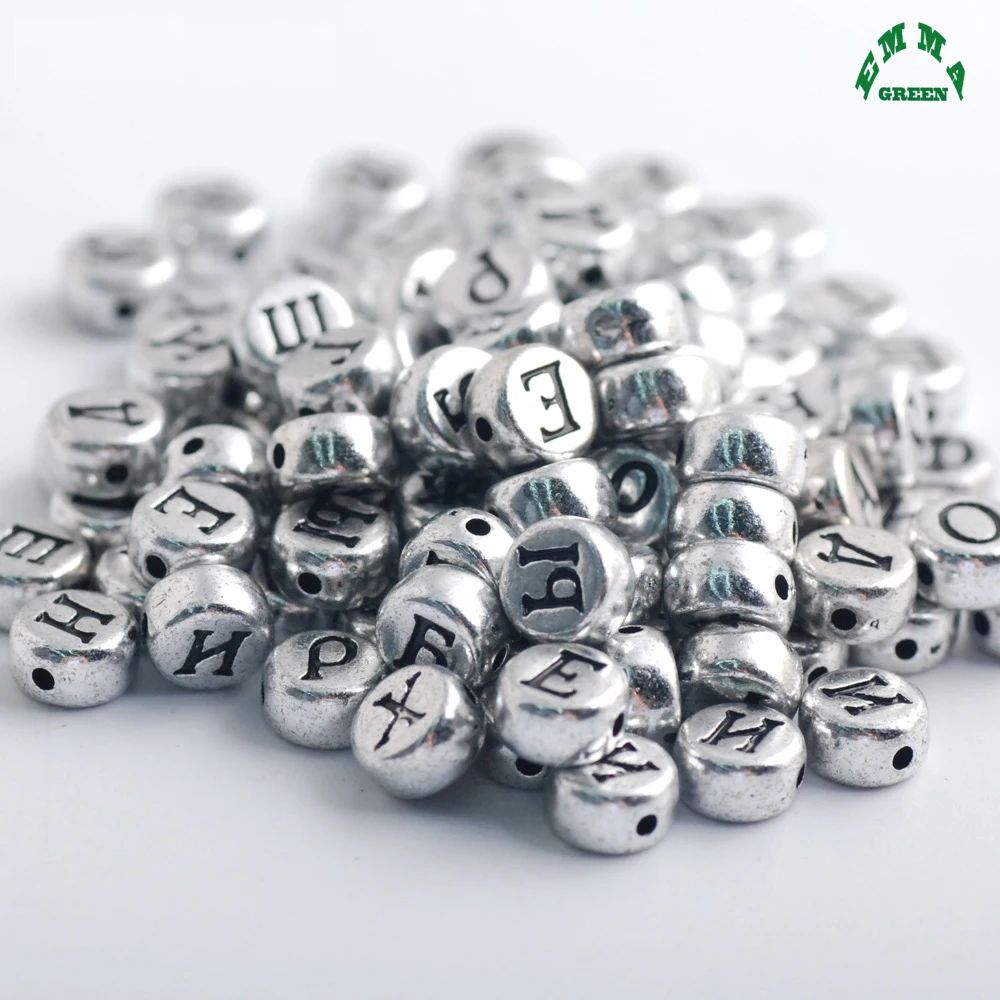 Бусины с русскими буквами для изготовления ювелирных изделий серебряные бусины