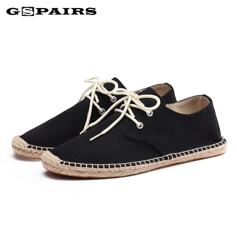 

Summer Black White Bule Male Casual Canvas Hemp Insole Fisherman Light Shoes Ethnic Style Men Espadrille Flats Shoes