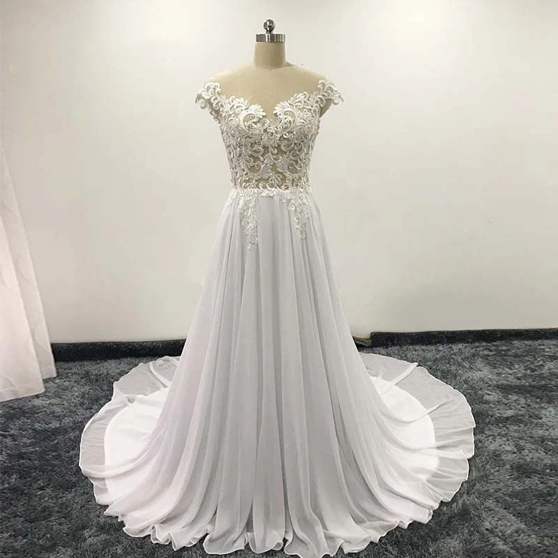

Luxury Chiffon Wedding Dresses Sleeveless O-neck Lace Applique Robe de mariée Sexy High Split Glamorous Gowns Tailor-made