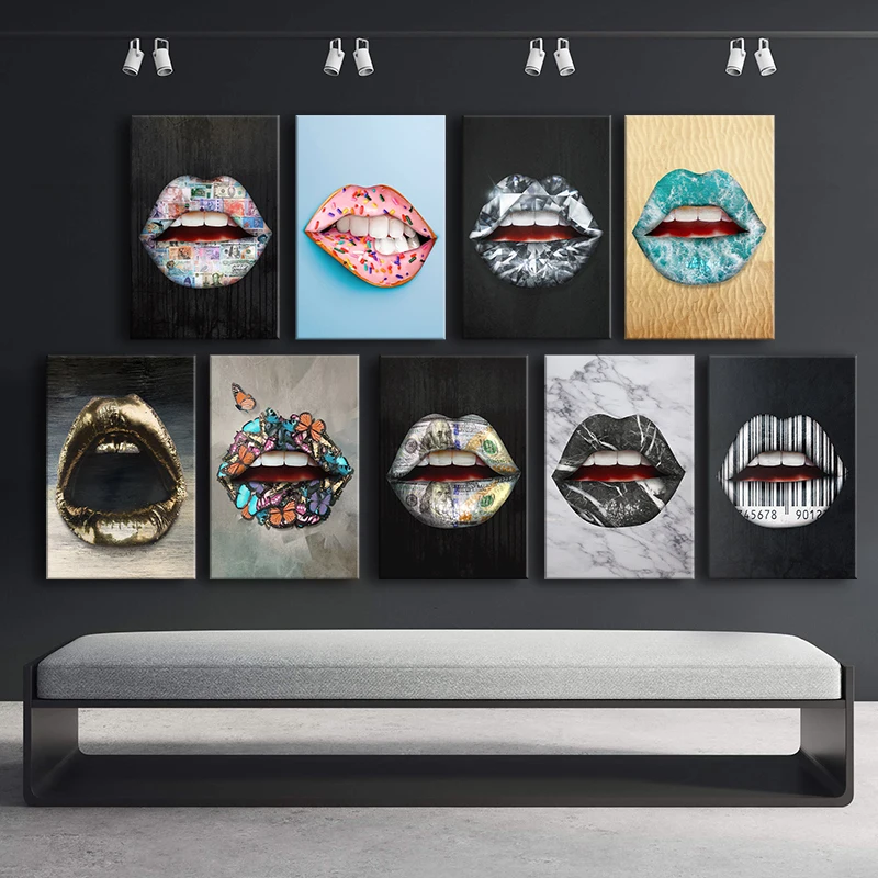 

Abstract Diamond Marble Donut Lips Graffiti Art Canvas Painting on The Wall Poster and Print Pictures for Living Room Home Decor