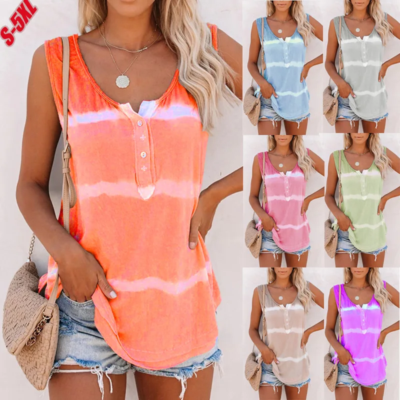 

S-5XL Plus Size Tie-dye Printed Beach T-Shirts Women Summer Sleeveless T-Shirts Casual Loose Streetwear Lady Tops Clothing 2020