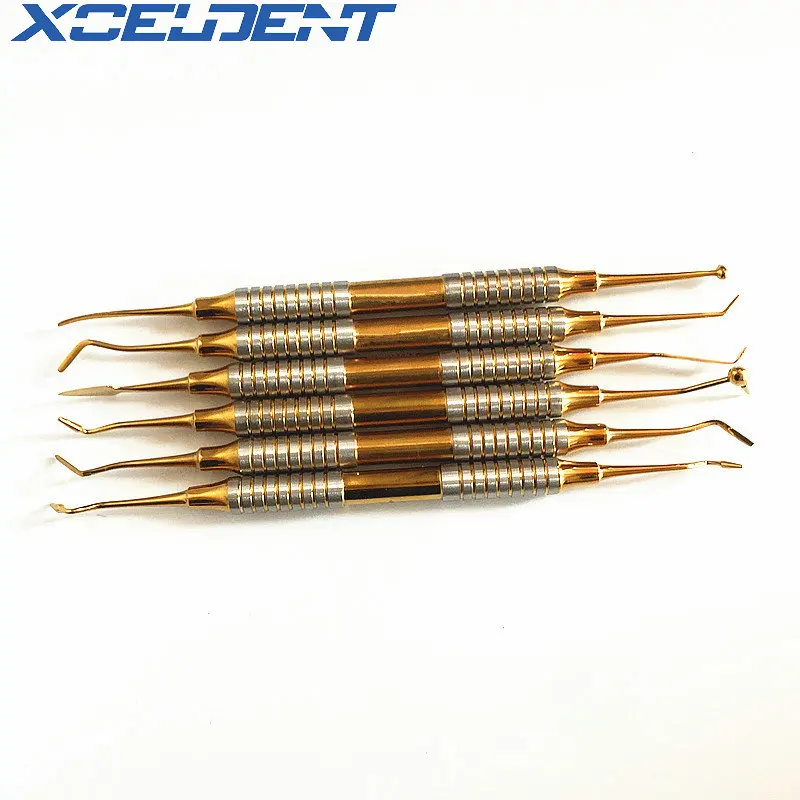 

6pcs Dental Composite Resin Filling Spatula Titanium Plated Head Resin Filler thick Handle Restoration Set Dentistry Instrument