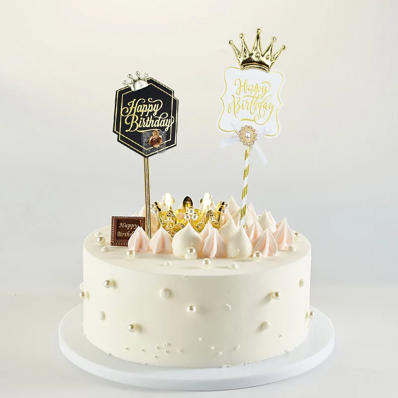 

Happy Birthday Royal Crown Snow Yarn Cake Topper Birthday Party Dessert Baking Decoration Supplies Love Gifts