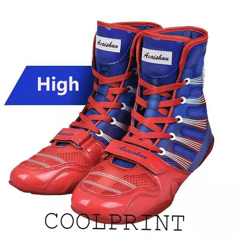 Профессиональные ботинки для борьбы мужчин красные синие противоскользящие