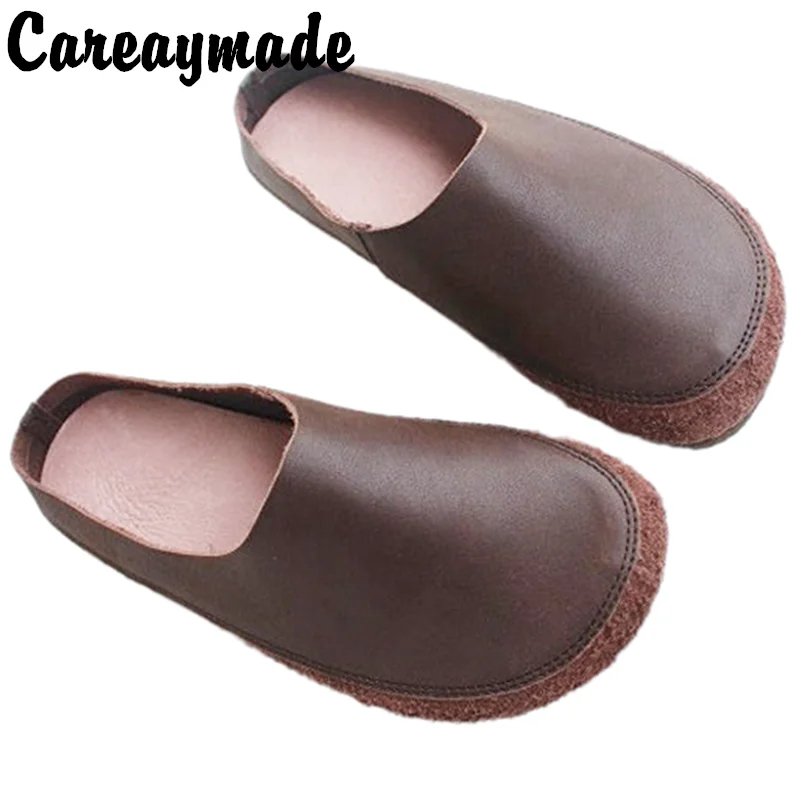 Ретро тапочки Careaymade из натуральной кожи с круглым носком для бабушки