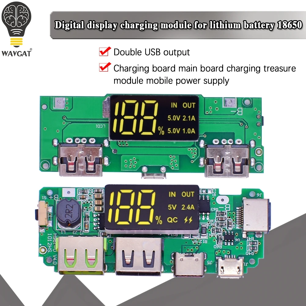 Двойной USB 5V 2.4A Micro/Type C светодиодный Мобильный банк питания 18650 зарядный Модуль