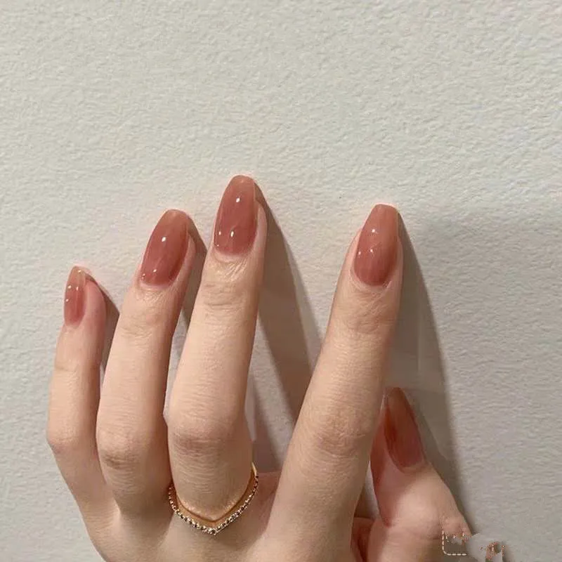 

24pc/Set New Press On Nail Tips Pink Peach Matte Full Cover Stiletto False Nails Light Black Solid Color Fake Nails With Glue