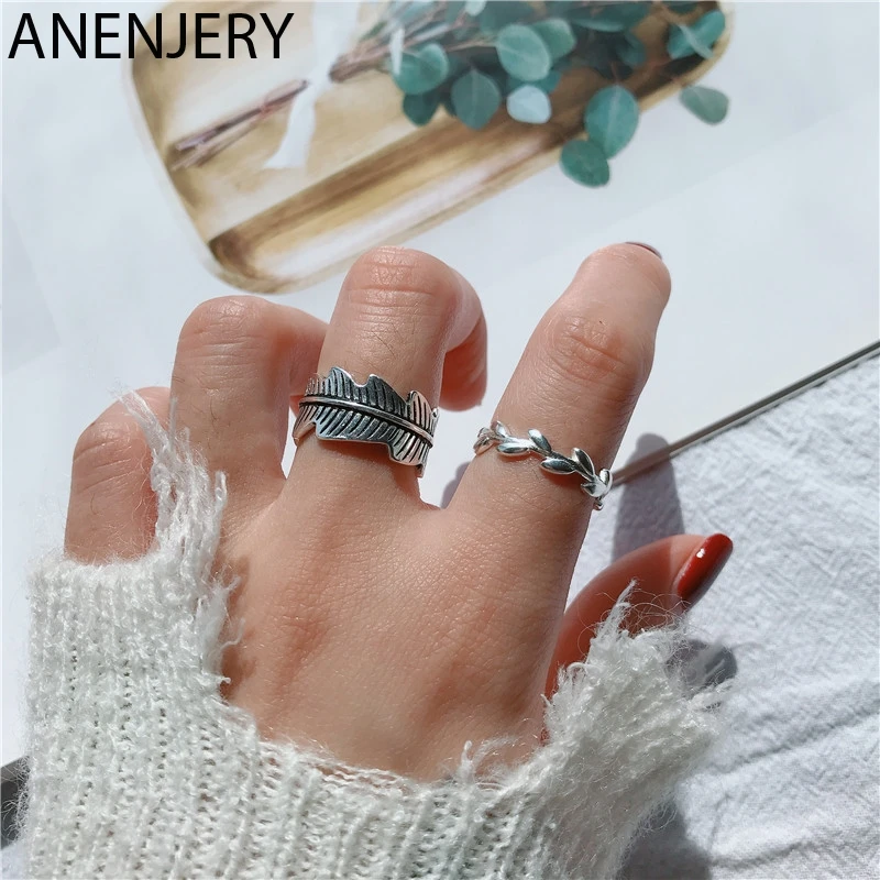 Женское и мужское кольцо с 925 пробы ANENJERY серебряное в стиле хиппи панк перьями
