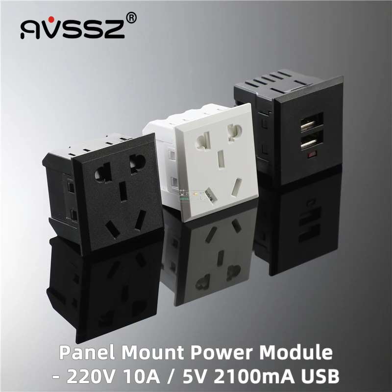 

AVSSZ Power Socket 2/3 Hole 86 panel Module 220V10A Engineering Installation Ground Plug 5V2100mA Dual USB Port Al Brushed Panel