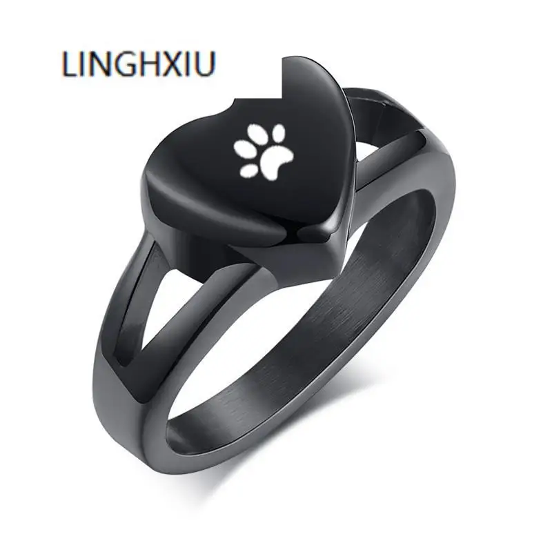 

Paw Print Heart Cremation Ash Urn Ring Stainless Steel Women Lingxiu Jewelry