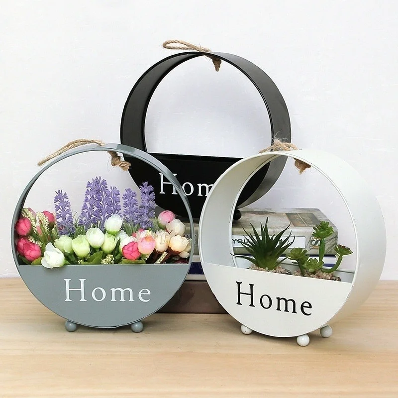 

New Nordic Wrought Iron Wall Hanging Flower Basket Creative Flower Pot Round Flower Pot Wall Hanging Home Decoration