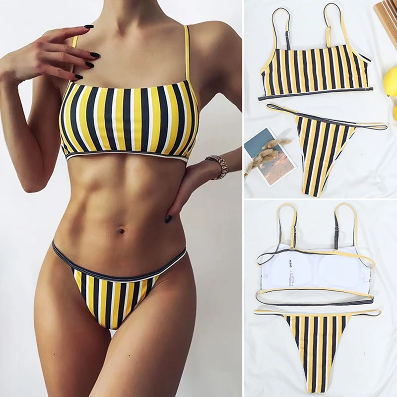 

Stripe Swimwear Women Sexy Thong Bikini Cut Swimsuit Female Push Up Bikini Set Bathing Suit Swim Wear