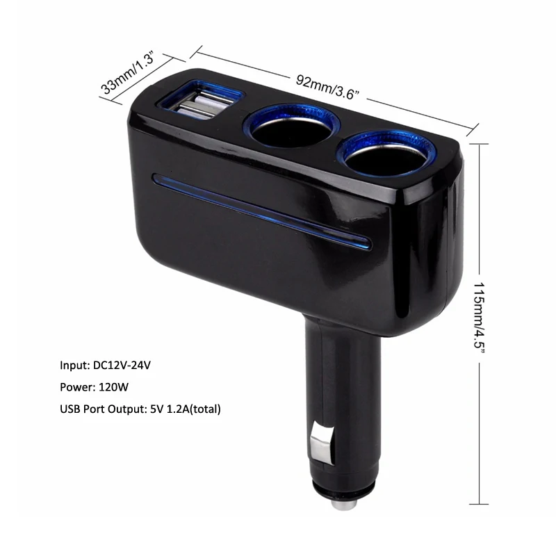 Автомобильный прикуриватель разветвитель Разъем конвертер Авто двойной USB 12-24 в 120 Вт светодиодный зарядное устройство адаптер питания для телефона MP3 DVR gps