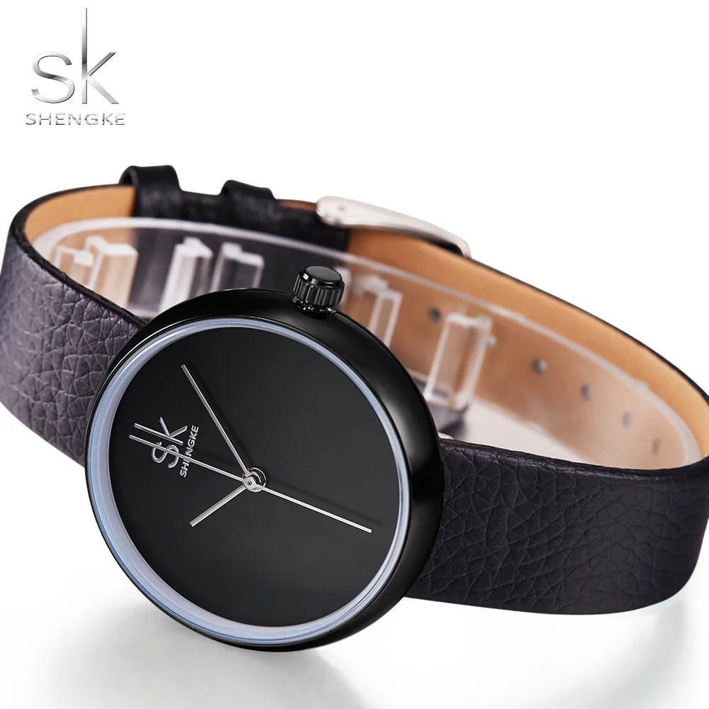 

Shengke Watches Women Quartz Clock Top Brand Watches Leather Women Watch Causal Black White Simple Wristwatch Montre Femme 2017