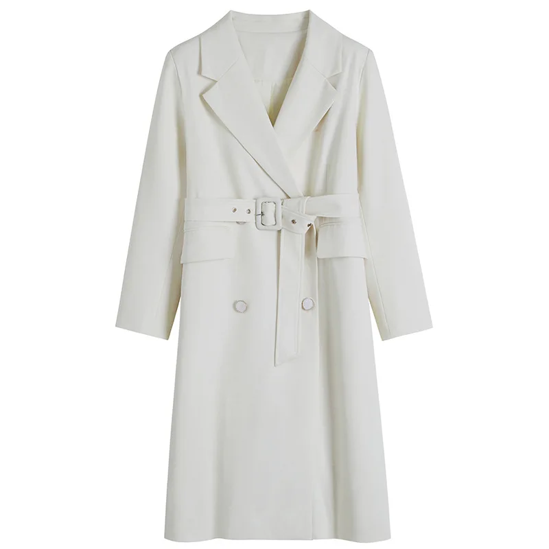 

TVVOVVIN Spring New Fat Women Large Size Coat New Korean England Style Lapel Double-breasted Long Sleeve Sashes Coat 08Y1