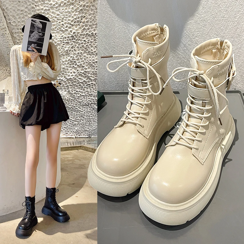 

Осенние женские сапоги с круглым носком, женские сапоги до середины икры, женская обувь из спилка, на Плоском Каблуке, на молнии и шнуровке