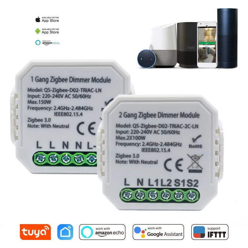 

Tuya Dimmer Switch Module Zigbee 3.0 Wireles 2 Way Switch AC220-240V Smart Life APP/ Voice Control Work With Alexa Google Home