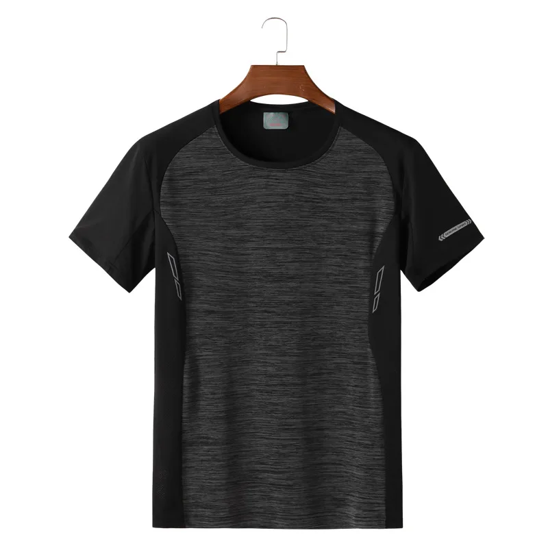 

Summer new men's fattening plus size fashion casual round neck color matching short sleeve men's fat elastic quick drying