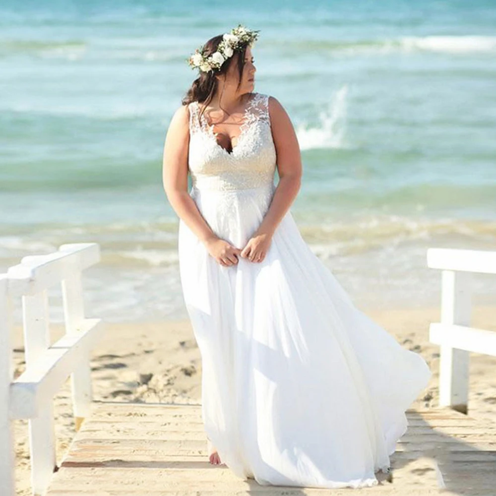 

Elegant Plus Size A-Line Wedding Dress Deep V-Neck Appliques Lace Sleeves Sweep Train Bridal Gowns 2021 Vestidos De Noivas