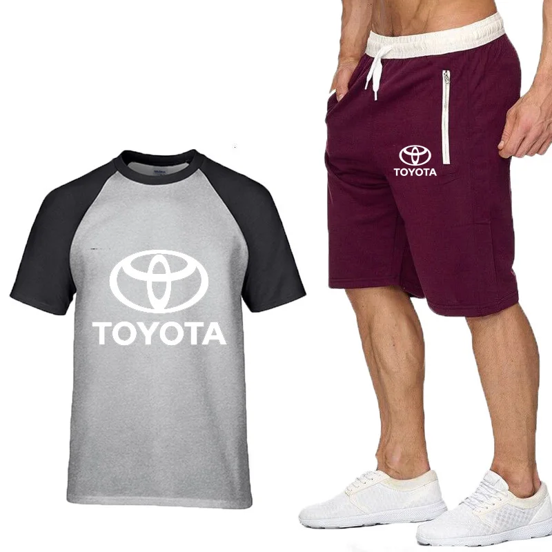 

New 2020 Summer Men's Suit Toyota Car Logo Printed Mens Short Sleeve high quality Casual Cotton male T-Shirt+Pants Suit 2Pcs
