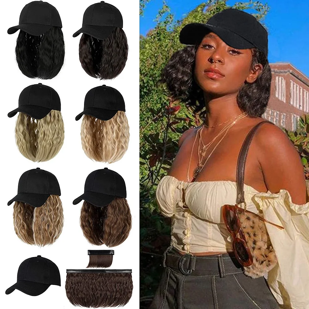 

SHANGZI Baseball Cap Short Wig curly Synthetic Cap Hair Wig BoBo Natural Black knit hat Wigs Naturally Synthetic Removable