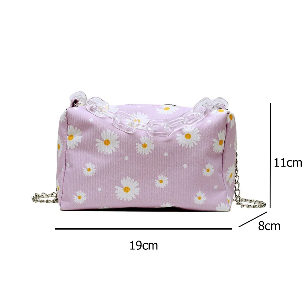

Fashion Daisy Printed Women Crossbody Bag Lady Nylon Transparent Chain Daily Shoulder Messenger Handbag Daily Shopping Handbag