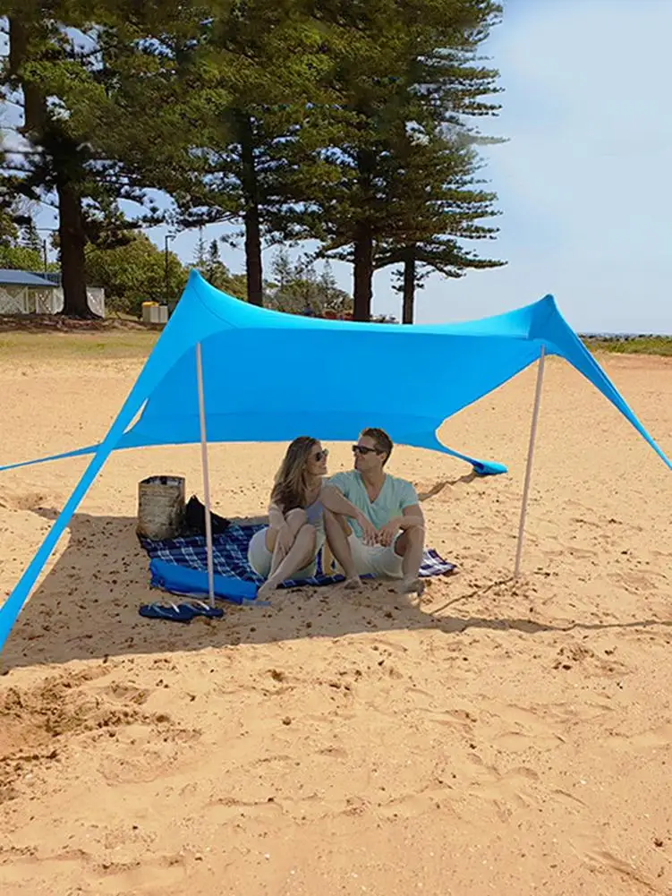 구매 가족 비치 양산 경량 태양 그늘 텐트 Sandbag 앵커 4 무료 Pegs UPF50 + UV 대형 휴대용 캐노피 폴란드