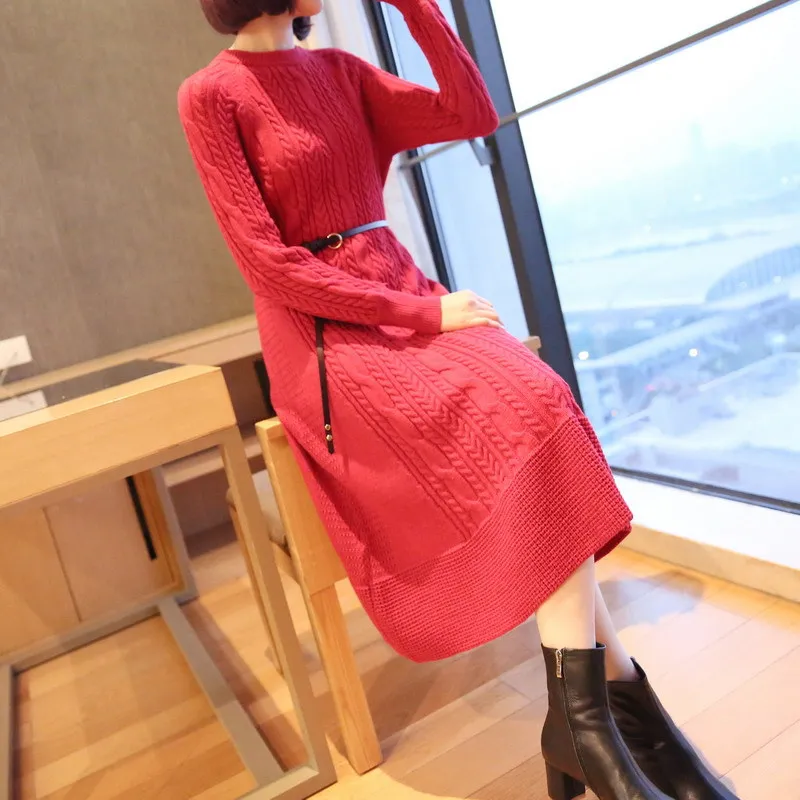 

TVVOVVIN O-neck Long Sleeve Burlap Sweater Women's Loose Thickened Mid-length Knitting Pullovers Simple Winter New F091