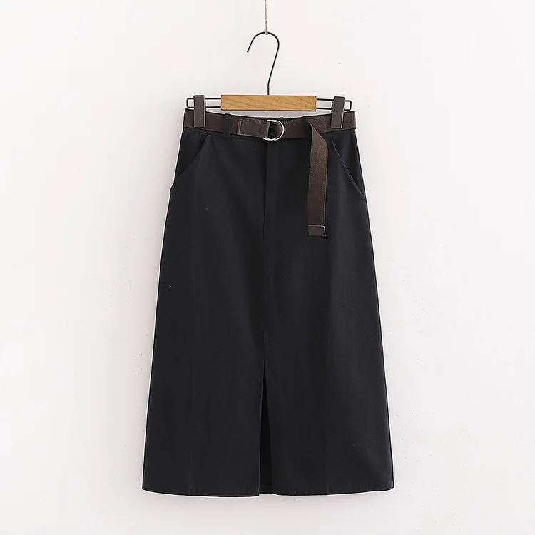

Button Midi Skirt Women Spring Summer Casual Elegant High Waist Pocket Skirt Female Korean Washed Cotton Skirt 3027 09