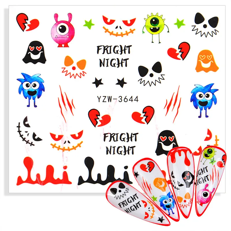 Хэллоуин ногтей милые наклейки из мультфильмов Переводные Слайдеры для аниме