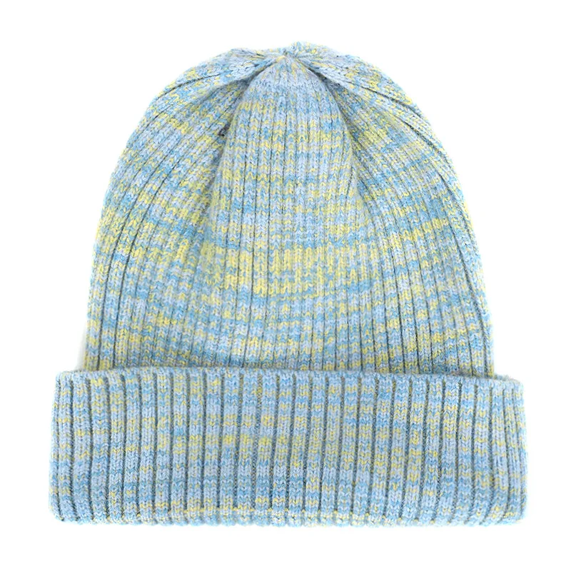 Light-blue Fashion woman variegated knit hat autumn and winter warm high quality cotton hat Innocent cap ladies casual ski mask peas - Цвет: Light-blue