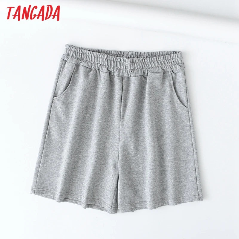 

Tangada women elegant soft cotton shorts strethy waist pockets female retro basic casual shorts pantalones 6L3