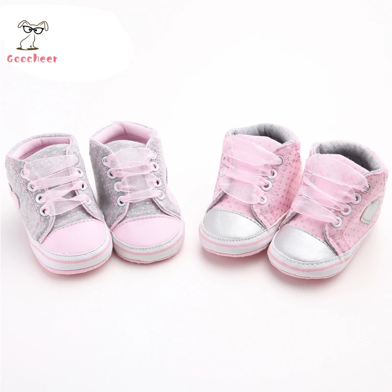 

Newnorn Toddler Infant Baby Casual Canvas Shoes Polka Dot Anti-slip Soft Sole Lace Up Crib Shoes Cute Baby Sneaker 0-18M