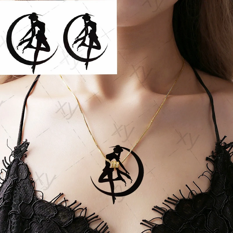 Водостойкая Временная тату-наклейка Старая школьная юбка девушка Луна маленький