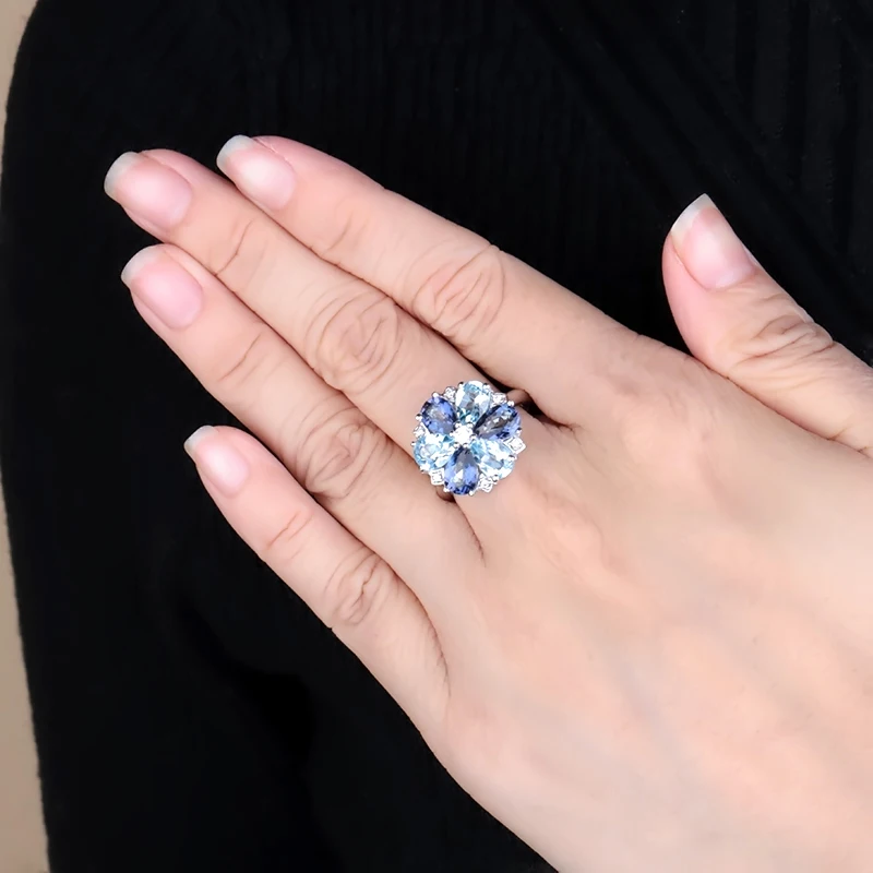 Женское кольцо с цветком GEM'S BALLET винтажное коктейльное из серебра 925 пробы