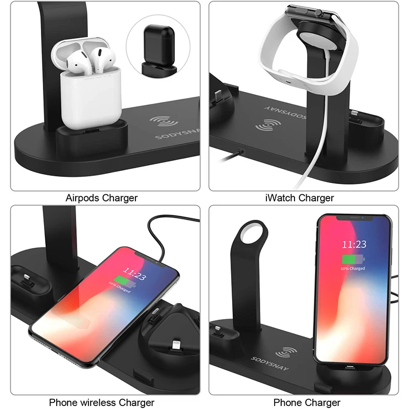 

4 in 1 Car Home Wireless Phone Charger Intelligent Charger Station for iPhone iPad iWatch Airpods Samsung Huawei HTC LG Sony