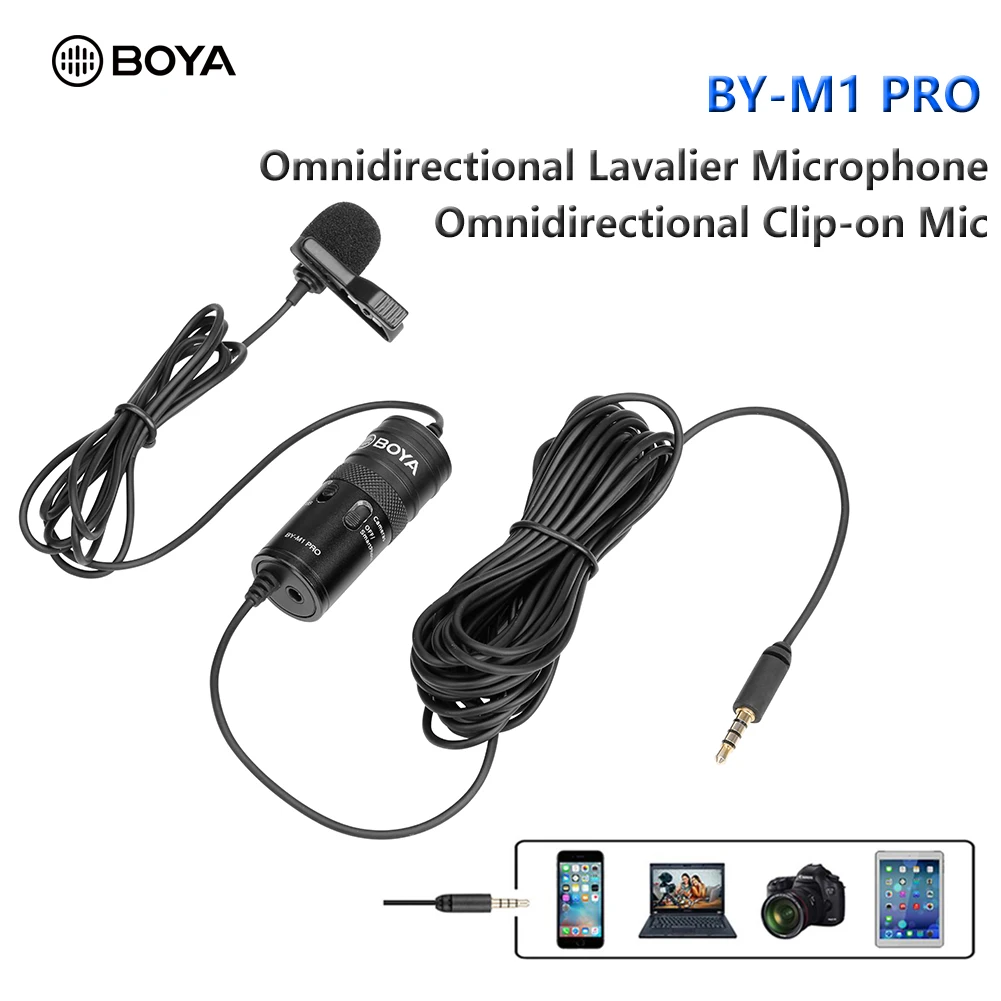 

BOYA BY-M1 Pro Mini Clip-on Recording Omnidirectional Microphone 3.5mm Lavalier Condenser Mic for Youtube Tiktok Vlog DSLR Audio