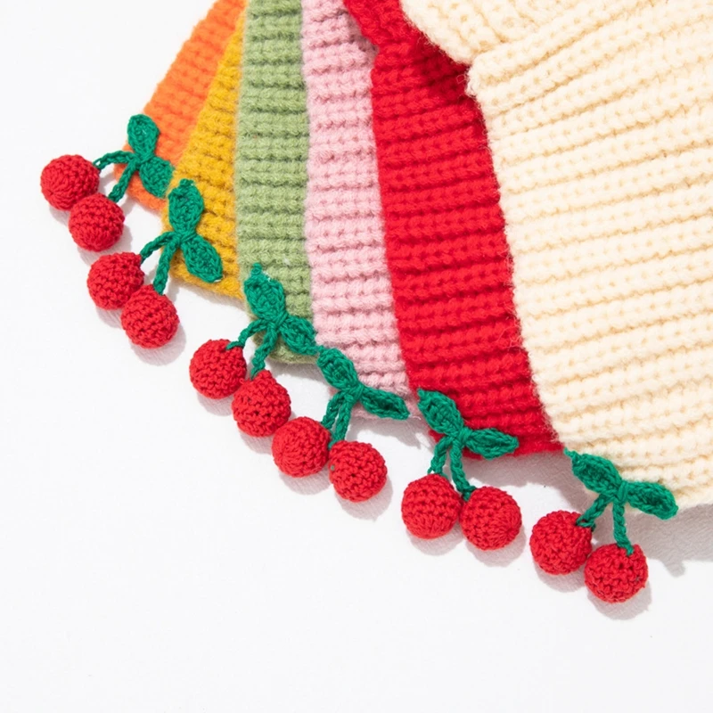 Детский зимний трикотажный треугольный шарф с мультяшным рисунком вишни