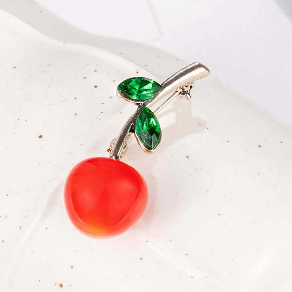 Новая летняя брошь в виде вишни зеленые хрустальные броши листьев украшенные