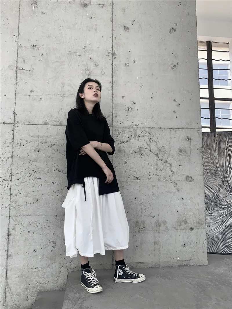 

Women T-Shirts Tops&Tees Irregular Side fork Loose Dark Girl Gothic High Street Vintage T- Shirt Hip Hop Japan Style Clothes