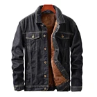 Джинсовая куртка мужская с флисовой подкладкой, уличная одежда из денима в стиле Харадзюку, приталенный силуэт, стиль хип-хоп, черная, зима