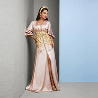 elegant pink moroccan kaftan collection plus size saudi arabic women long satin appliques islamic evening dress dubai gowns