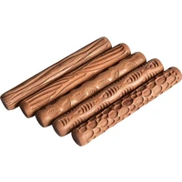 5pcs pottery tools wood hand rollers for clay clay stamp clay pattern roller